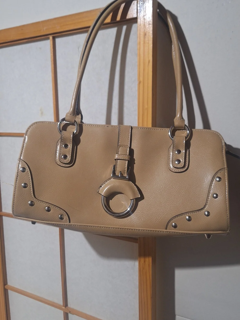 Neutral Tan Women’s Shoulder Bag - Classic Stud Accent